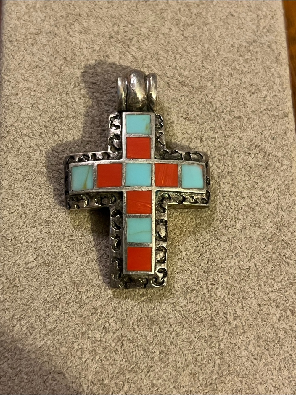 Sterling silver 925 Red & Turquoise Cross Pendant